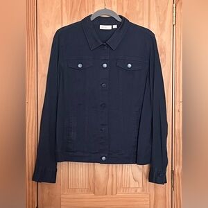 Belle by Kim Gravel Twill Jacket with Knit Back and Sleeves Stormy Blue